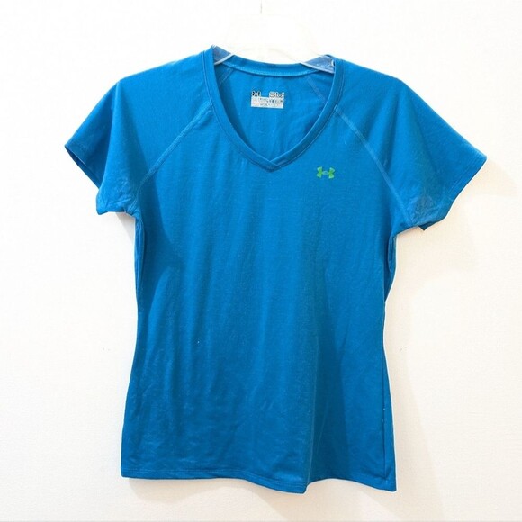 Under Armour Blue Short Sleeve Shirt, Heat Gear Semi-fitted, Women's SM - Picture 1 of 13
